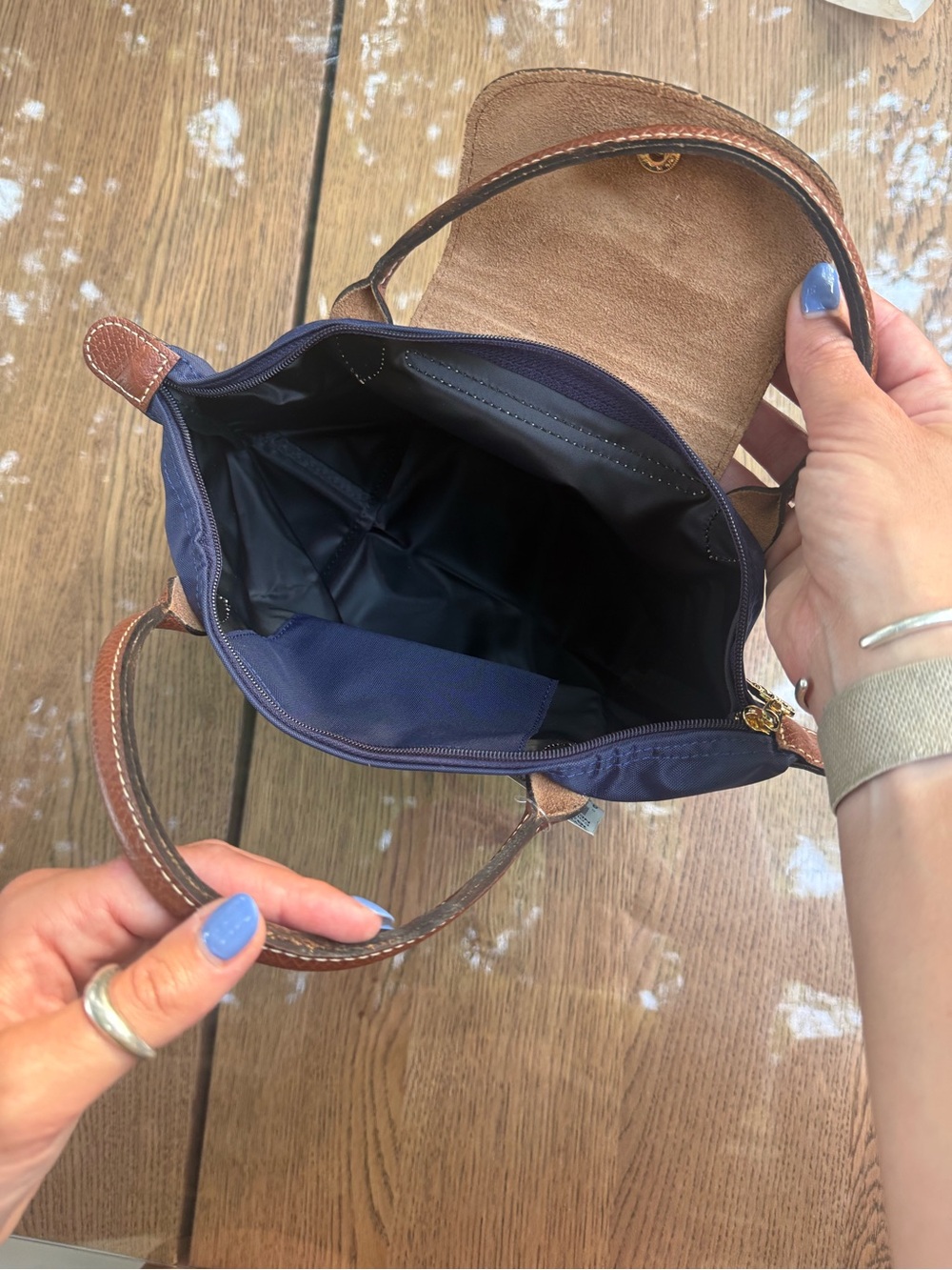 Longchamp Navy Blue Tote with Brown Leather Trim - Picture 9 of 9